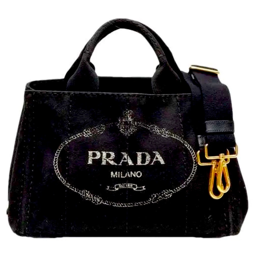 Prada Canapa Black Tote with front Embroidered Brand Logo w/  Authenticity card - Picture 2 of 16